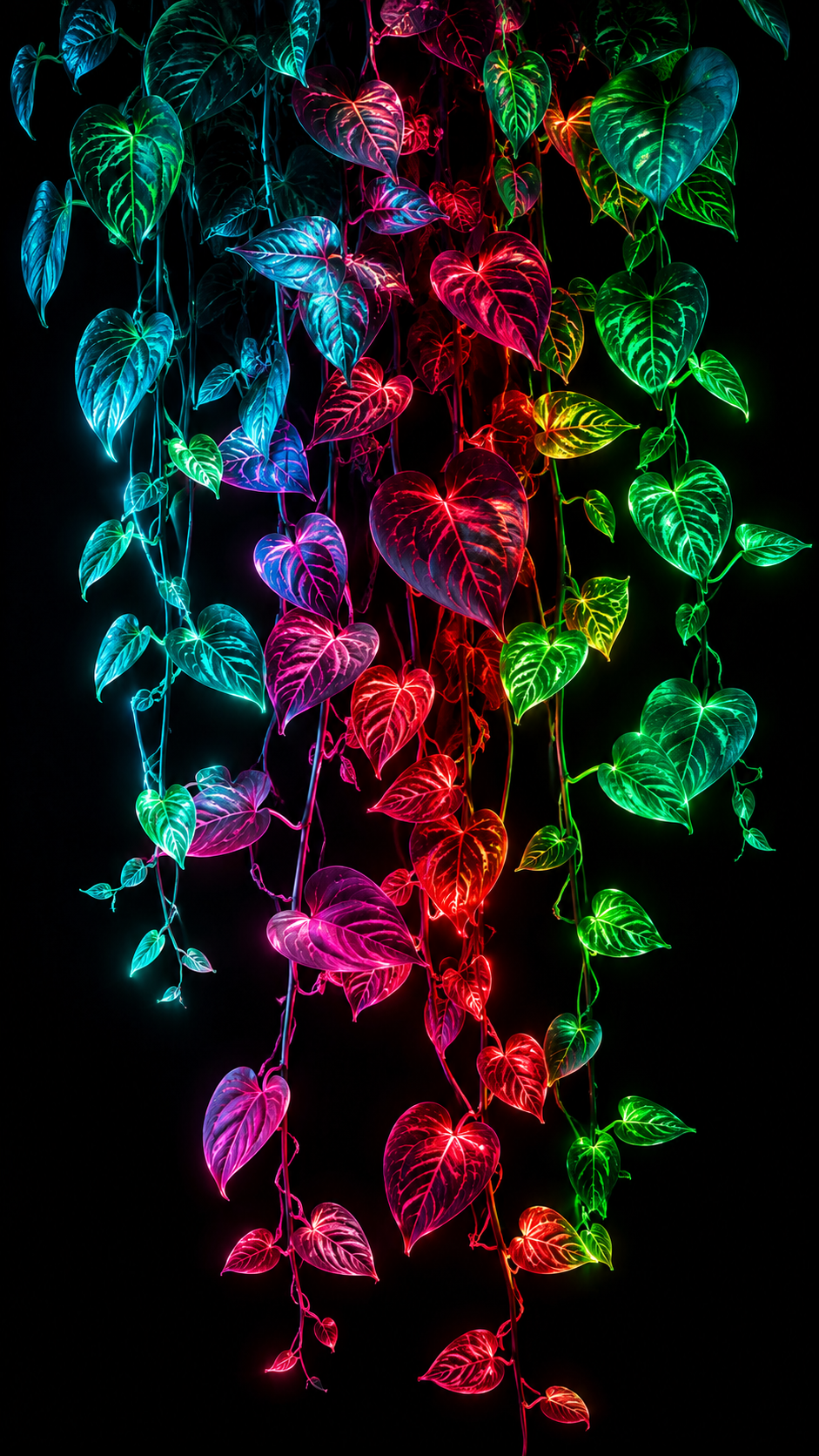 Neon Tropical Leaves AMOLED Wallpaper