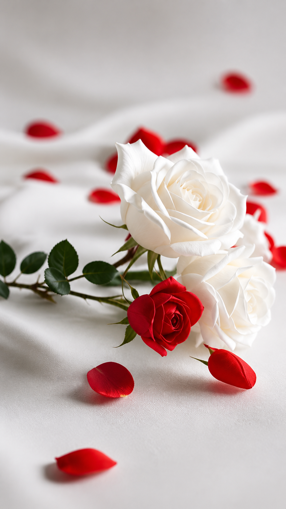 White & Red Rose Elegance Wallpaper